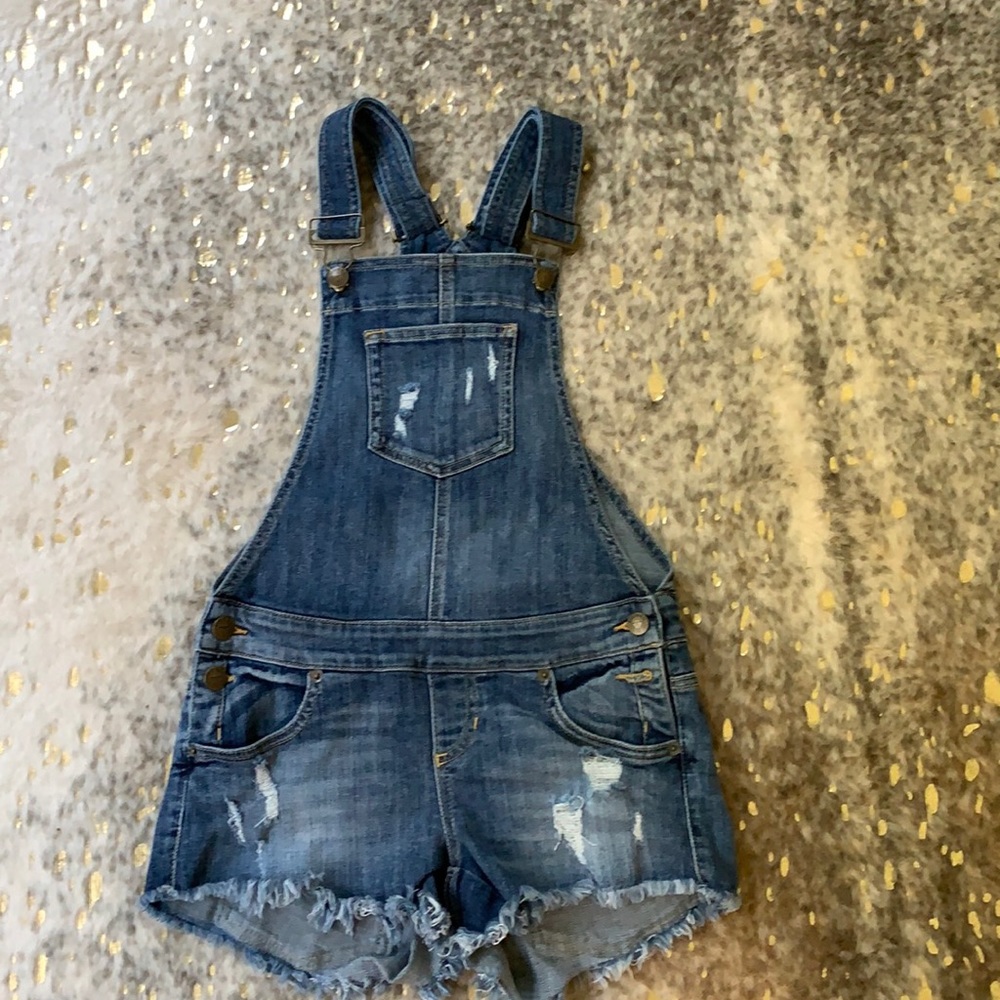 Guess Distressed Jean Short Overalls XS
